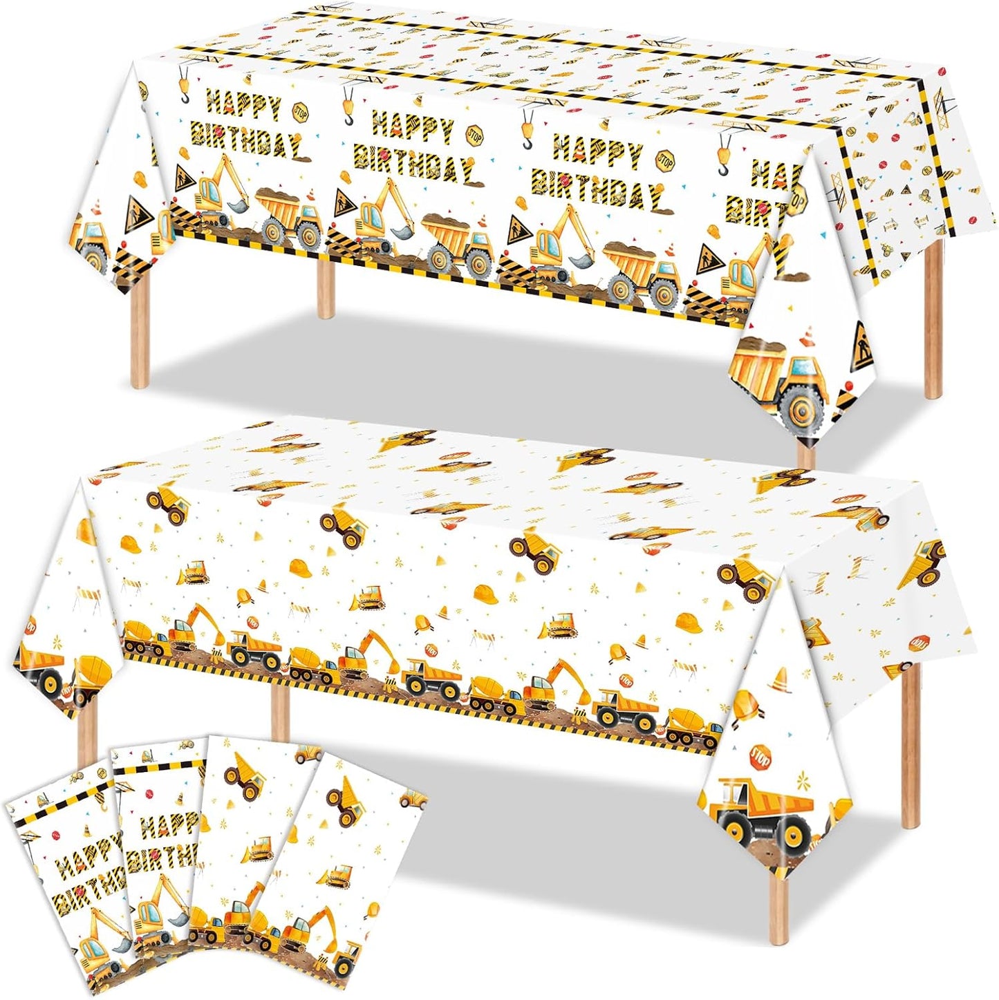 4 Pcs Construction Birthday Party Tablecloths Construction Table Covers for Kids' Boys' Construction Birthday Decorations 54 x 108 Inches