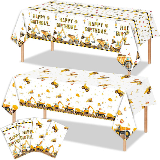 4 Pcs Construction Birthday Party Tablecloths Construction Table Covers for Kids' Boys' Construction Birthday Decorations 54 x 108 Inches