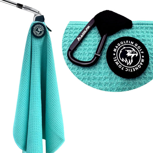 Magnetic Golf Towel with Clip, Microfiber Waffle Design - Industrial Strength Magnet for Strong Hold to Golf Bags, Carts & Clubs - Green