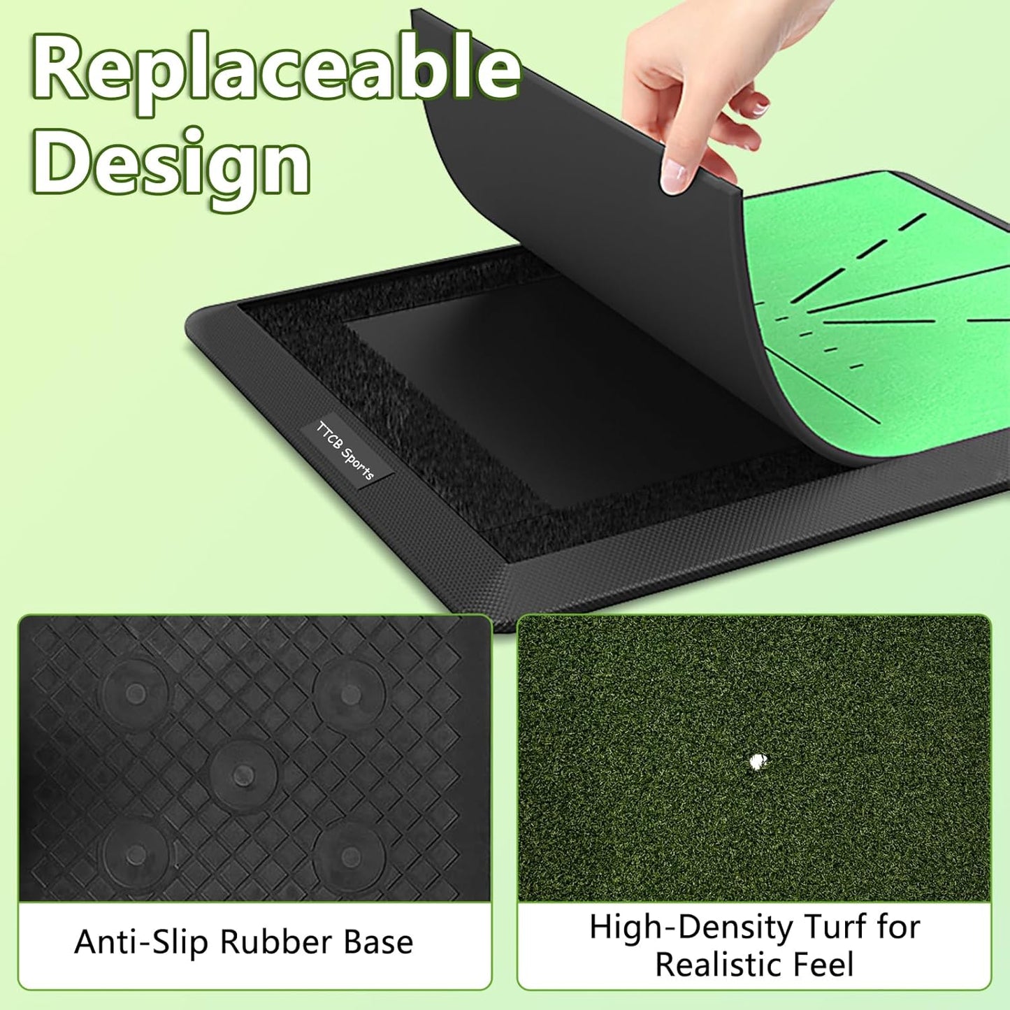 Golf Hitting Mats, Golf Mats Practice Outdoor Indoor, Tri Turf Chipping Mat Training Equipment – 3 Replaceable Pad with Instant Swing Path Feedback for Backyard/Driving Range - 13" x 17"