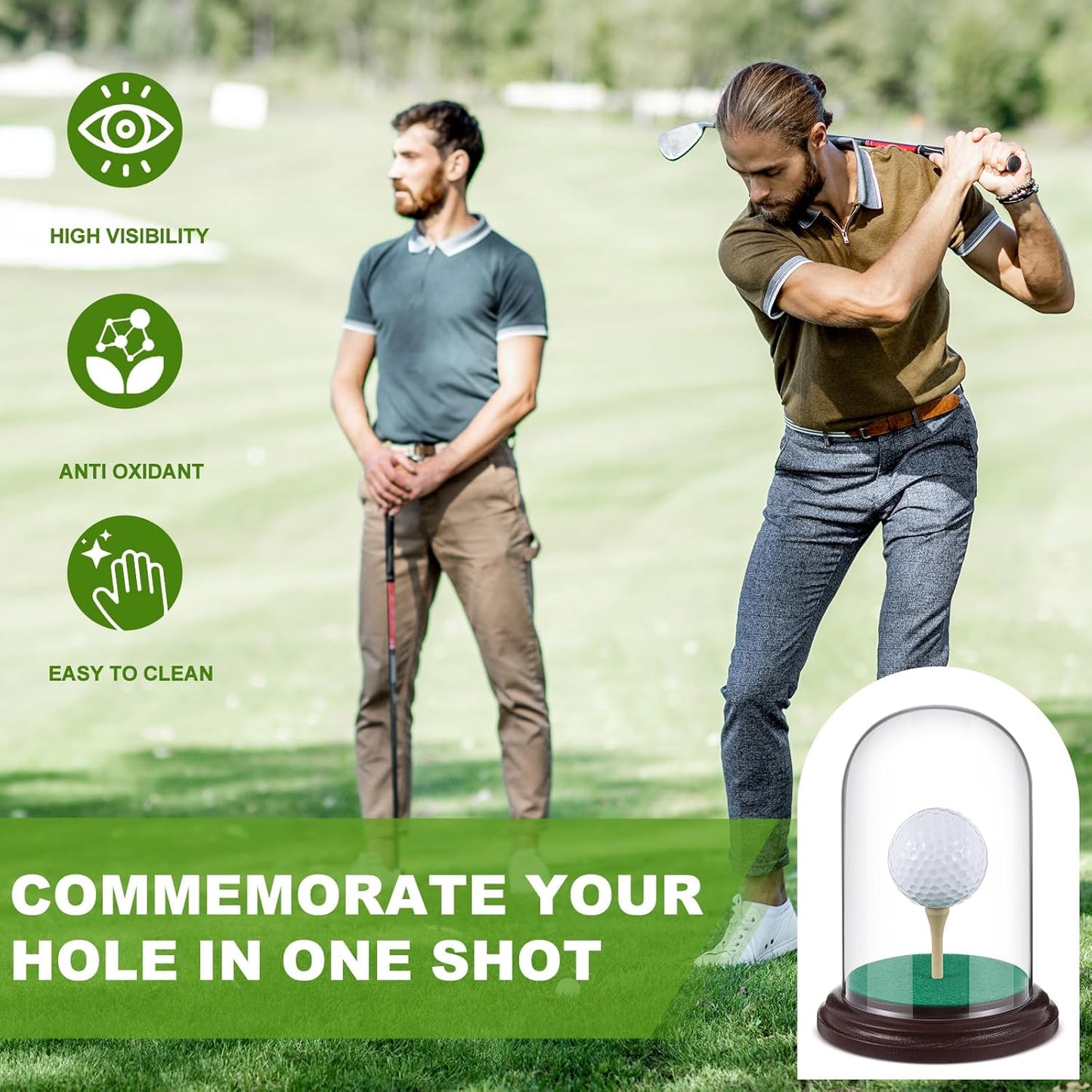 Golf Ball Display Case Hole in One Acrylic Golfball Memorabilia Display Holder with Wood Base Clear Dust Protection Transparent Storage Box for Single Golfball Baseball Case (Brown)