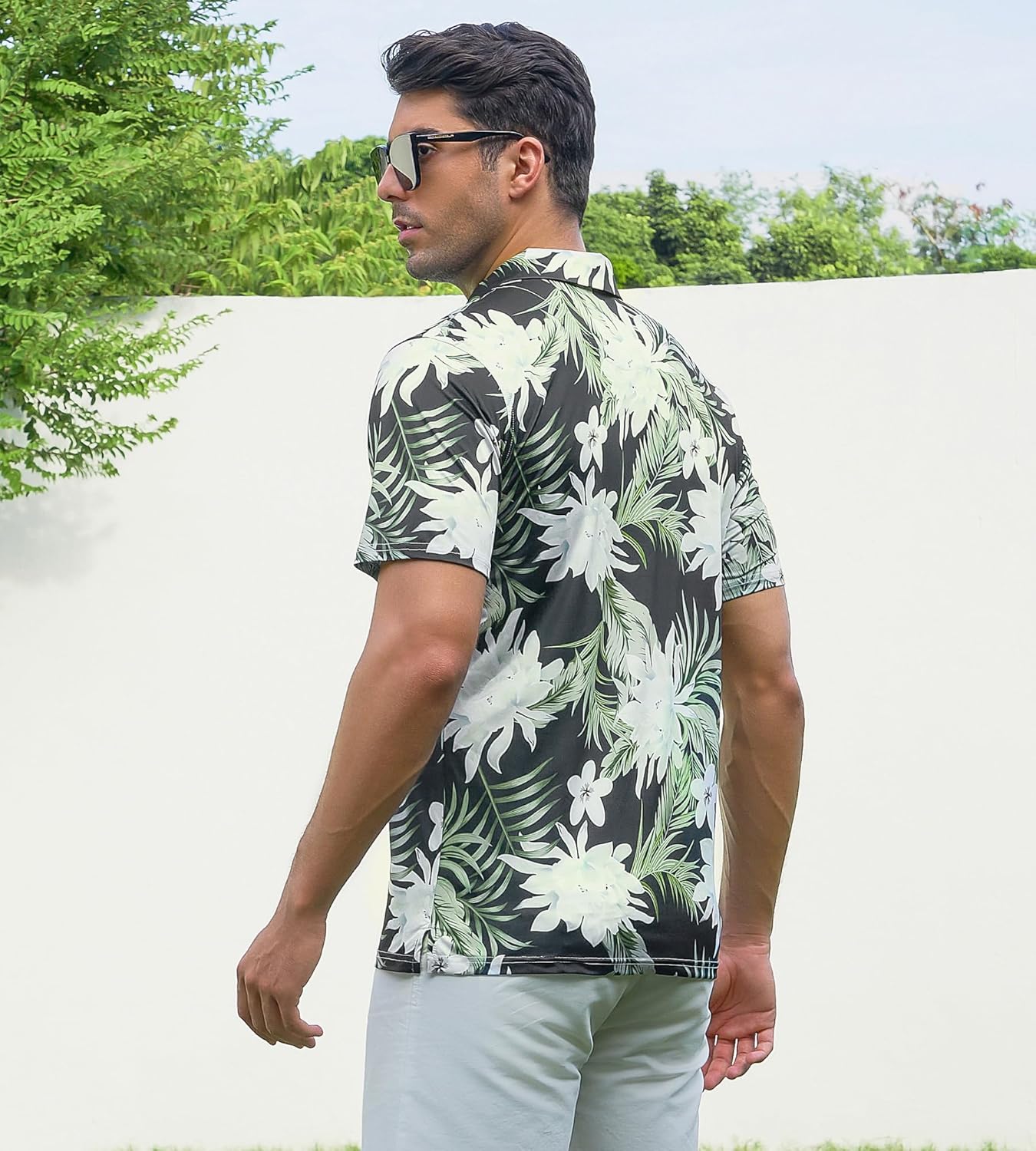 Alex Vando Mens Hawaiian Golf Shirt Moisture Wicking Digital Print Golf Shirts for Men