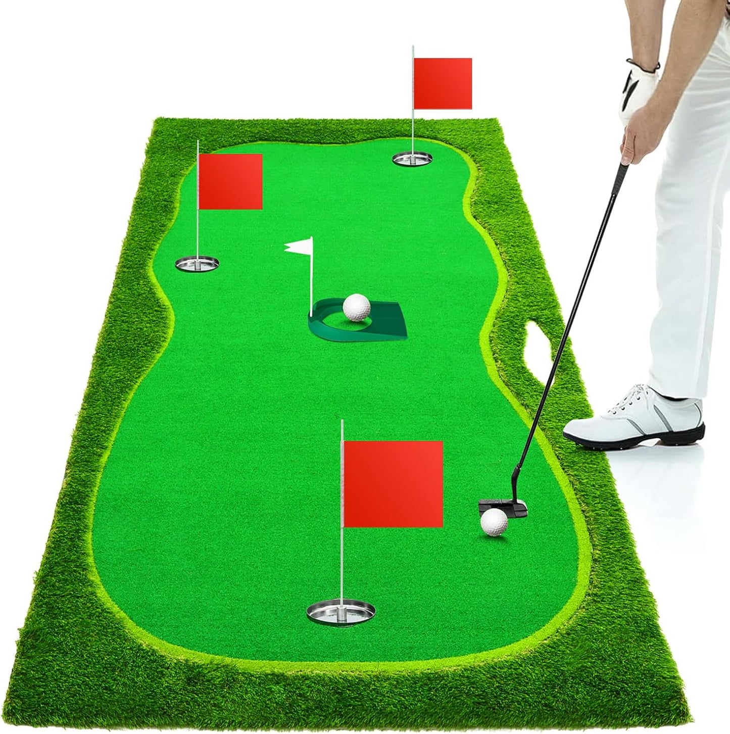 Nice C Putting Green Indoor, Putting Green, Golf Simulators for Home, Golf Putting Mat, Putting Mat Putting Green Outdoor, Challenge Putting Cup, 3 Holes, Flags, and Slope