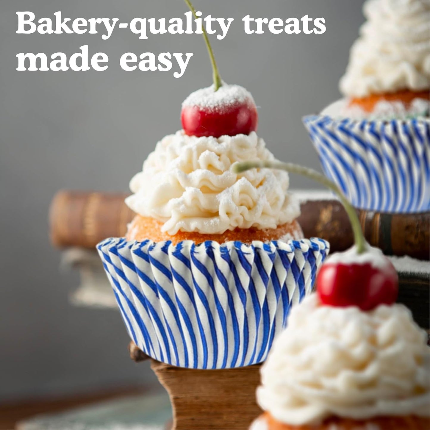 Regency Wraps Greaseproof Professional Grade Baking Cups, Pack of 40, Standard Liners, Blue Pisa Stripe, for Cupcakes, Muffins, Candy, Non Stick