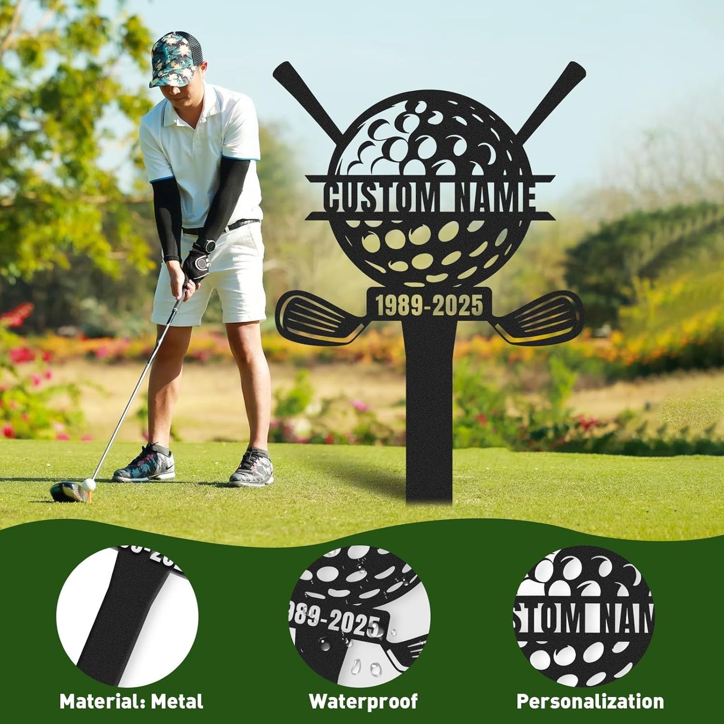 Personalized Golf Tee Garden Sign, Golf Memorial Stake, Custom Name Sign, Lawn Patio Golf Course Decorations Outdoor, Metal Yard Art, Rustic Sporting Garden Decor, Personalized Golf Gifts Color04