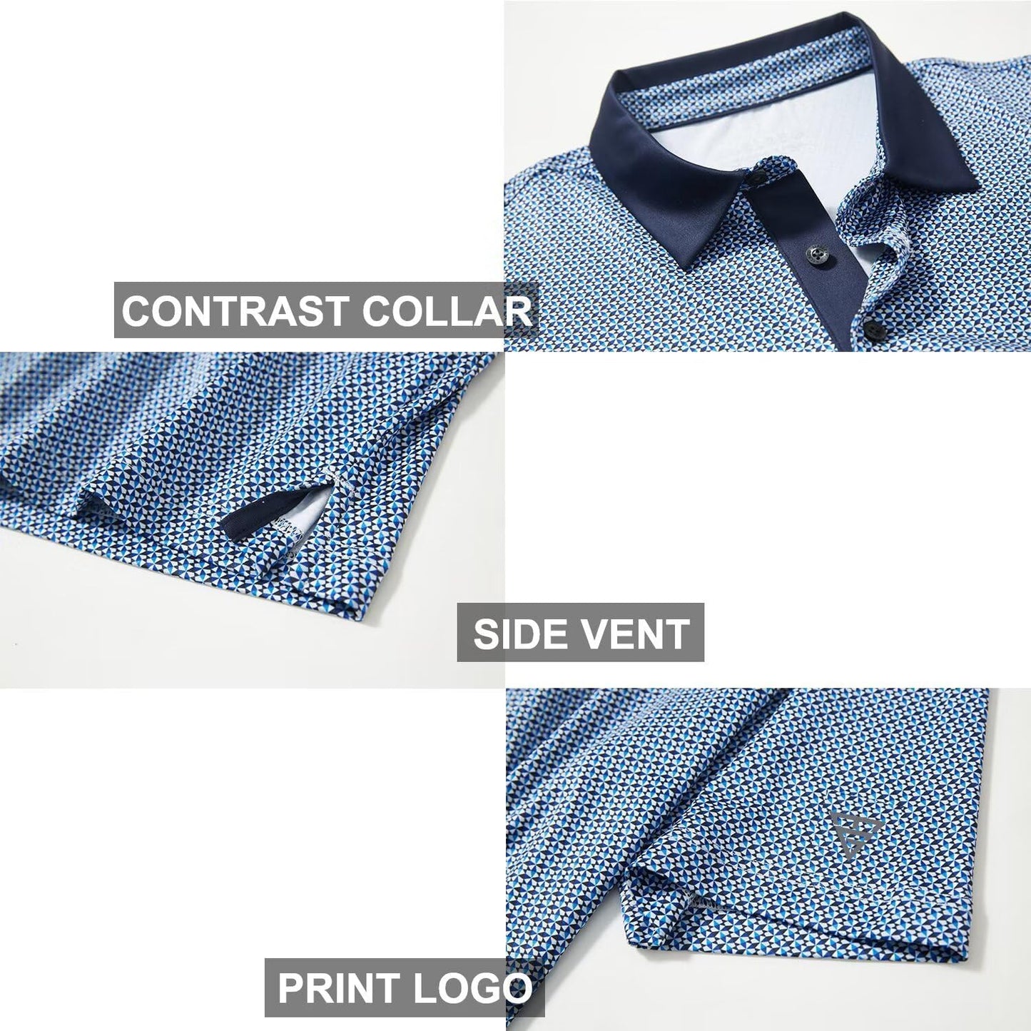 Golf Shirts for Men Dry Fit Short Sleeve Print Performance Moisture Wicking Polo Shirt