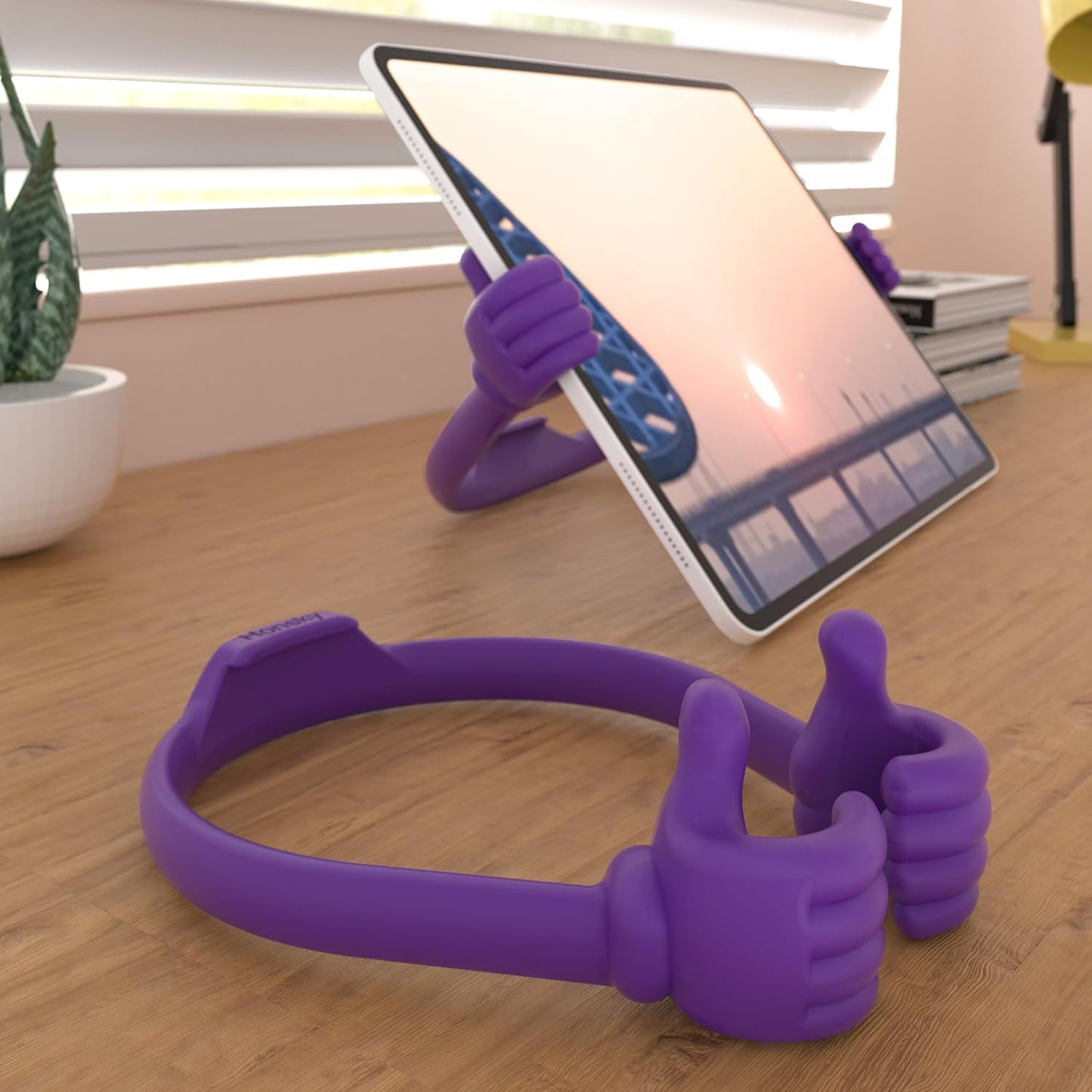 Honsky Thumbs Up 2 Pack Tablet Stands, Compatible with iPad, Samsung Galaxy, iPhone Pro Max, Universal Cute, Purple