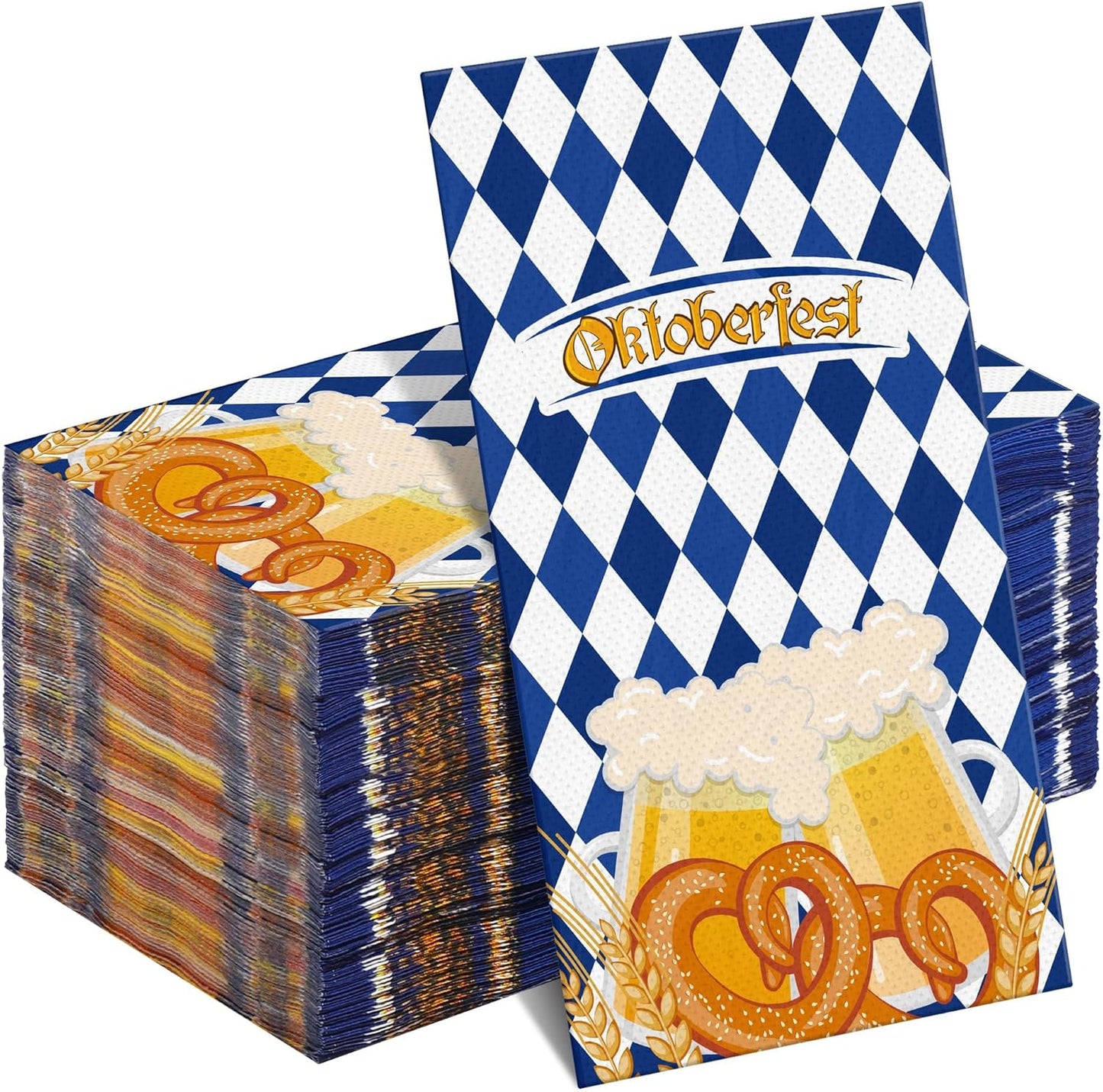 100 Pieces Oktoberfest Napkins Disposable Blue White Plaids Party Napkins 7.8 x 4.3 Inch Bavarian Flag Paper Cocktail Napkins Supplies for Oktoberfest German Beer Festival Party Decorations