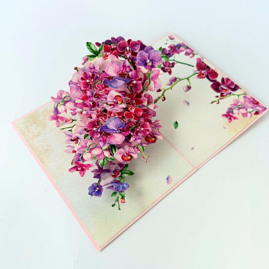 Pop Up Greeting Card Purple Orchid Blooming Flower Card Nature Lover Gift Love Appreciation Thank You Birthday Gift for Mom Mother's Day Idea