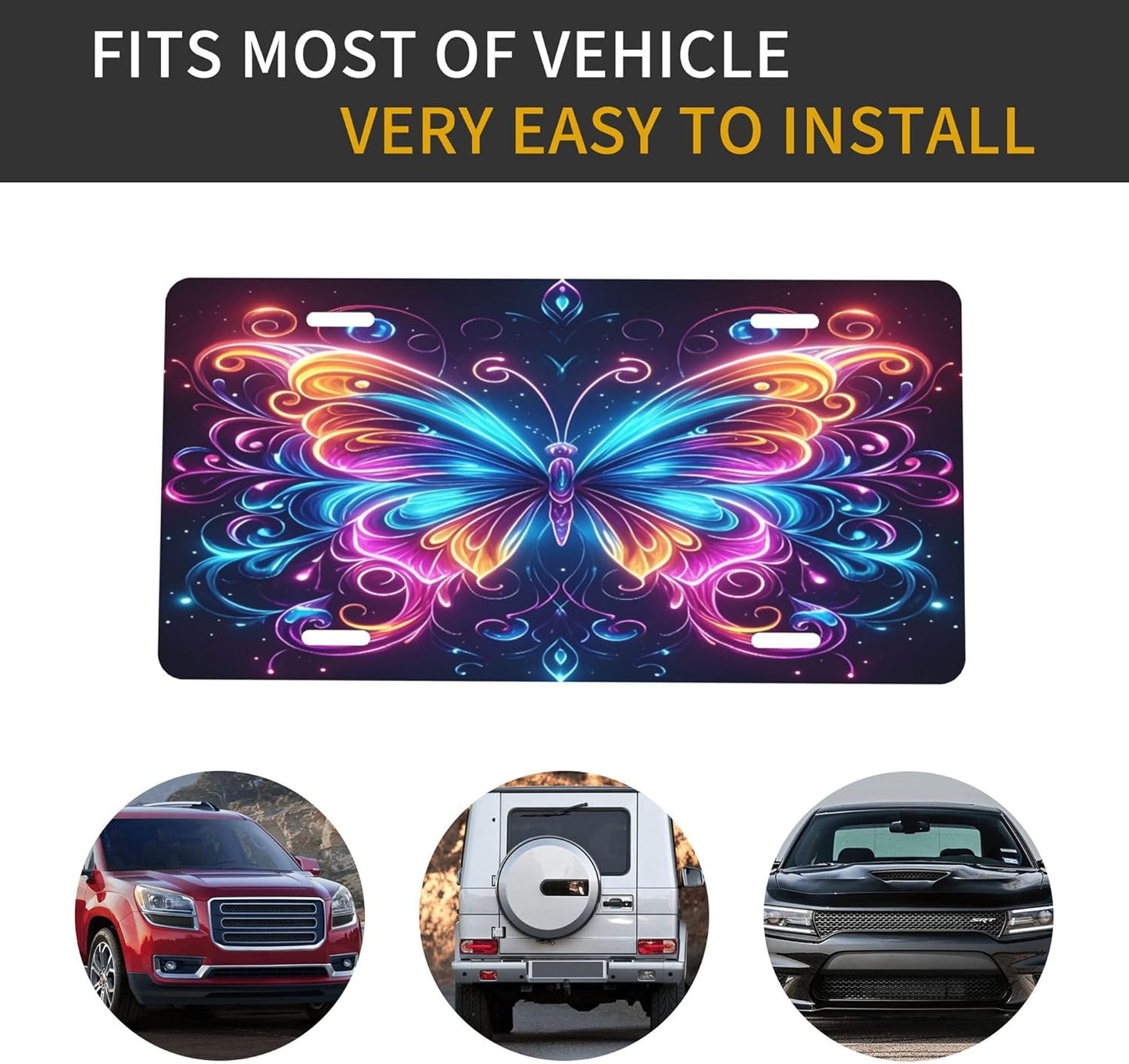 Animal Butterfly Rainbow License Plate Funny Aluminum Front License Plates Decorative Waterproof Rust-Free Metal Car Plate Covers for Women Men Car Tag Accessories fit Truck SUV Rv 12 X 6 in