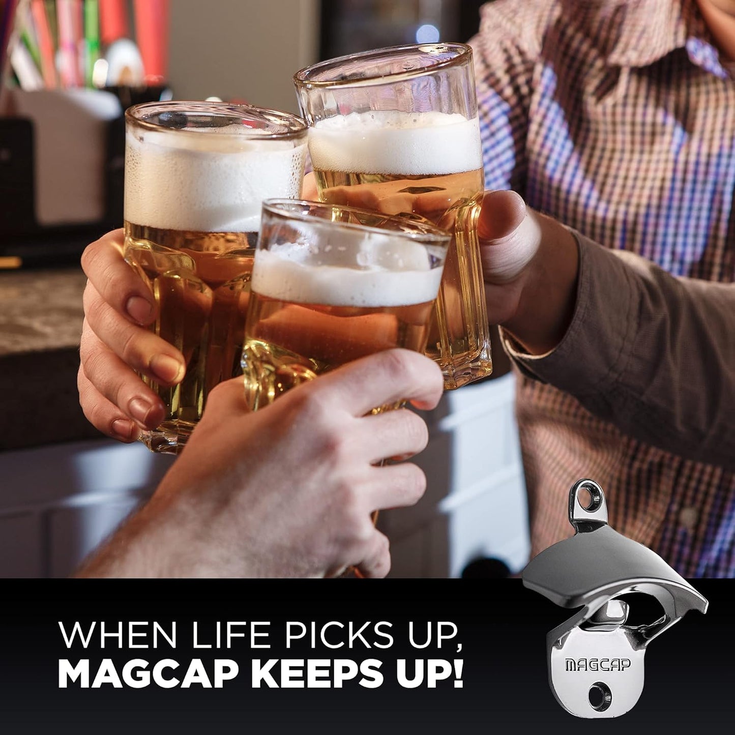 Outdoor Bottle Opener Wall Mounted - Style Magnetic Beer Bottle Opener that Catches Caps - Easy to Install and Incredibly Convenient (Gunmetal Black)