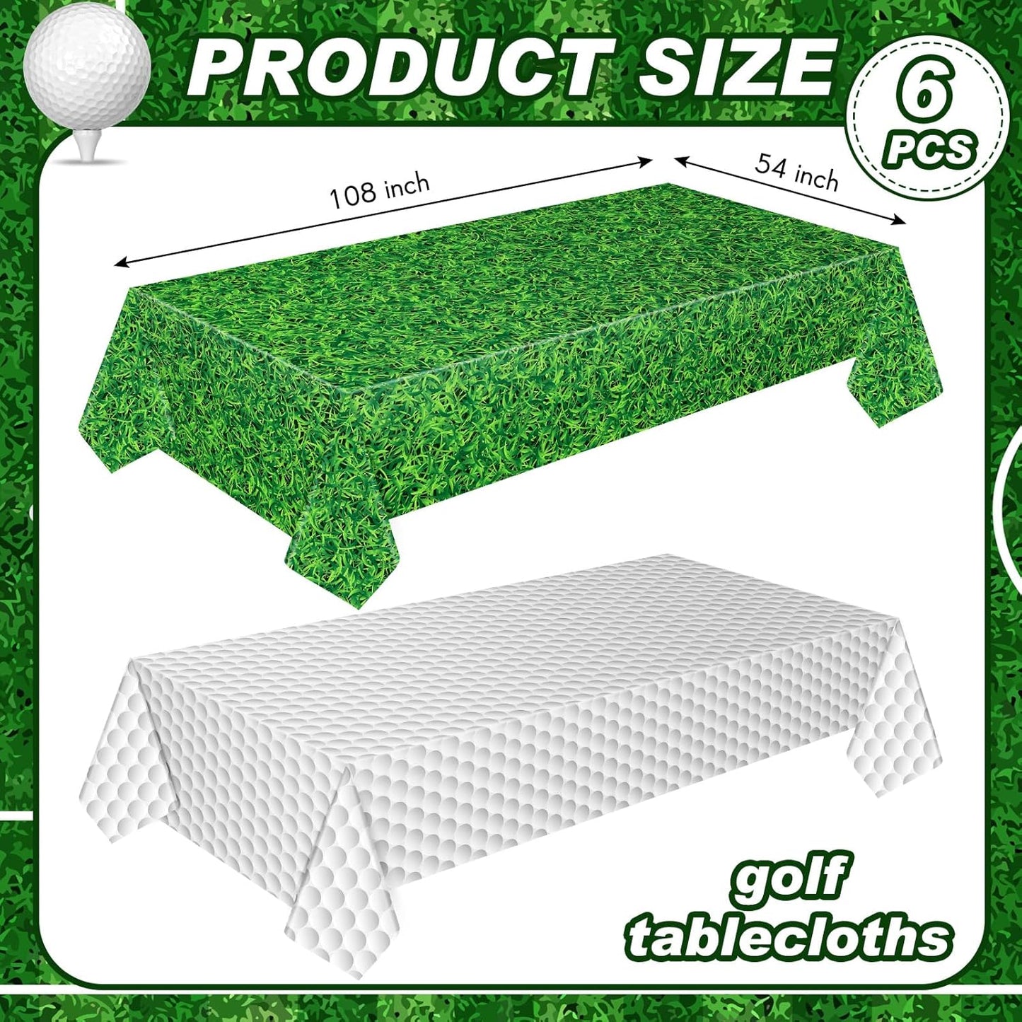 Mixweer 6 Pcs Golf Party Decorations 54 x 108 Inch Disposable Plastic Touchdown Table Cover for Golf Birthday Party Decorations