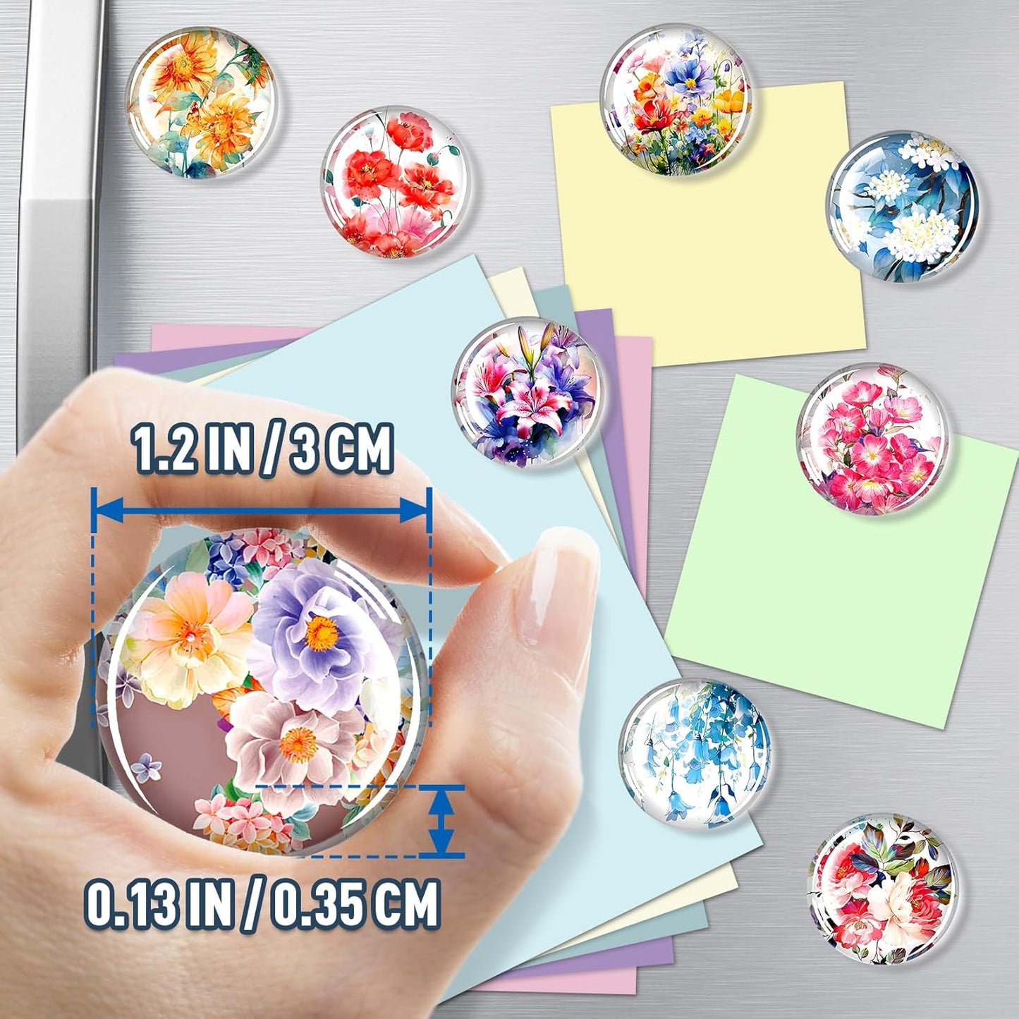 FIDNMAG Refrigerator Magnets, 12 Pcs Glass Fridge Magnets, Flower Magnet for Fridge, Decorative Magnet Small Cute for Refrigerator, Office, Home, Kitchen, Board, Locker, Fun, Adult, Classroom, Floral