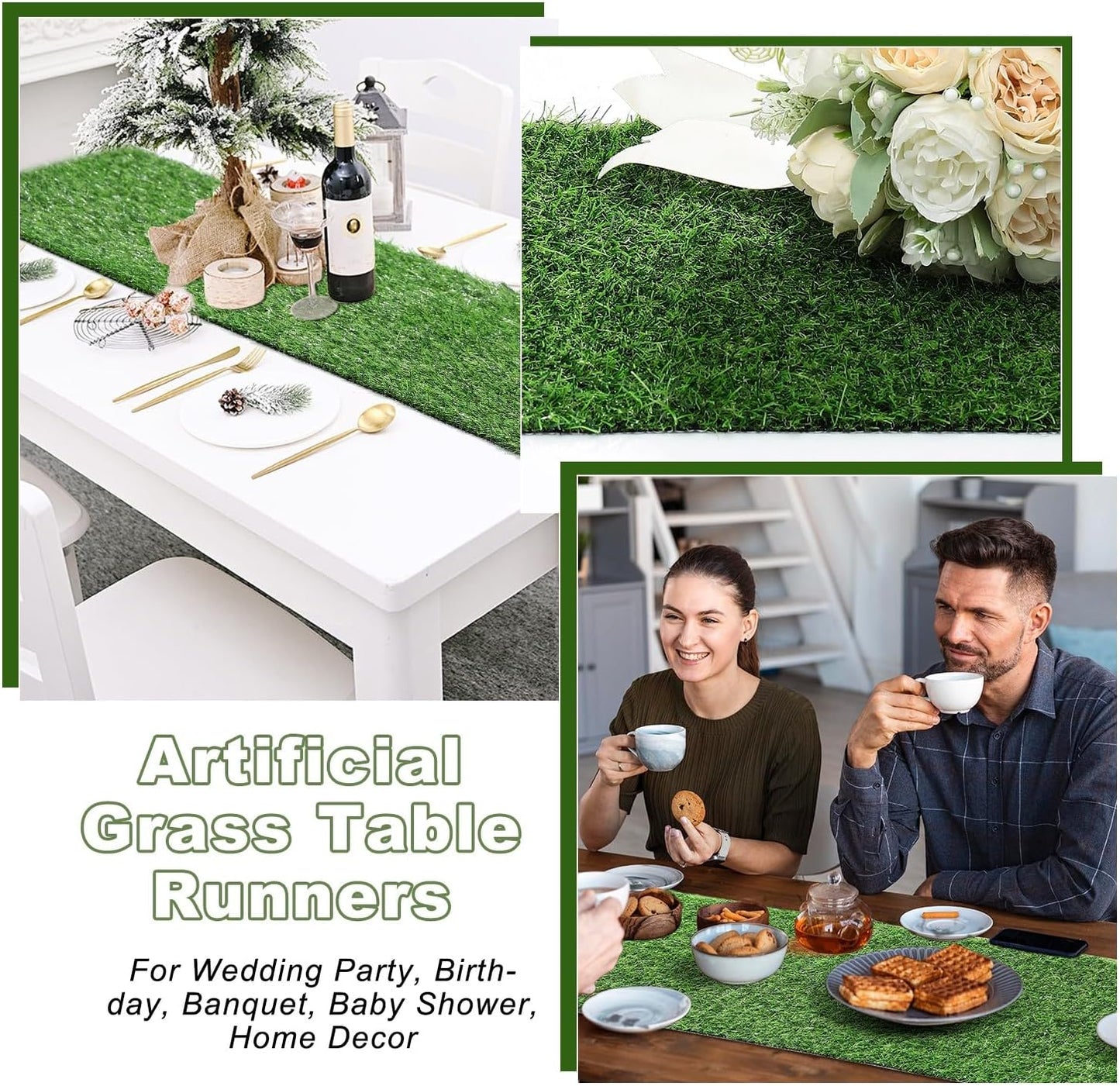 Artificial Grass Table Runners-13 x 48 Inches Faux Grass Table Runner for Golf Themed Party,Synthetic Turf Table Runner for Wedding Party, Birthday, Banquet, Baby Shower, Home Decor