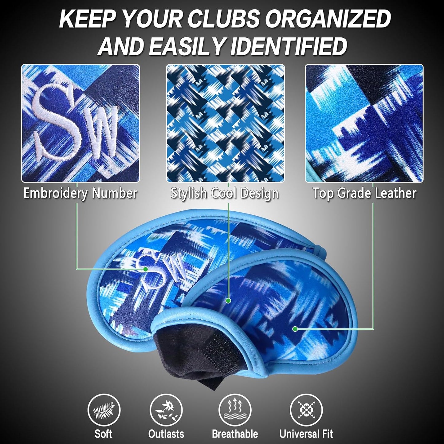 Golf Club Covers Iron Value 12 Pack Stylish Synthetic Leather Headcover, Embroidery Numbers Head Covers Universal Protector Fit Main Iron Wedge Clubs, Accessories Travel for Men Women