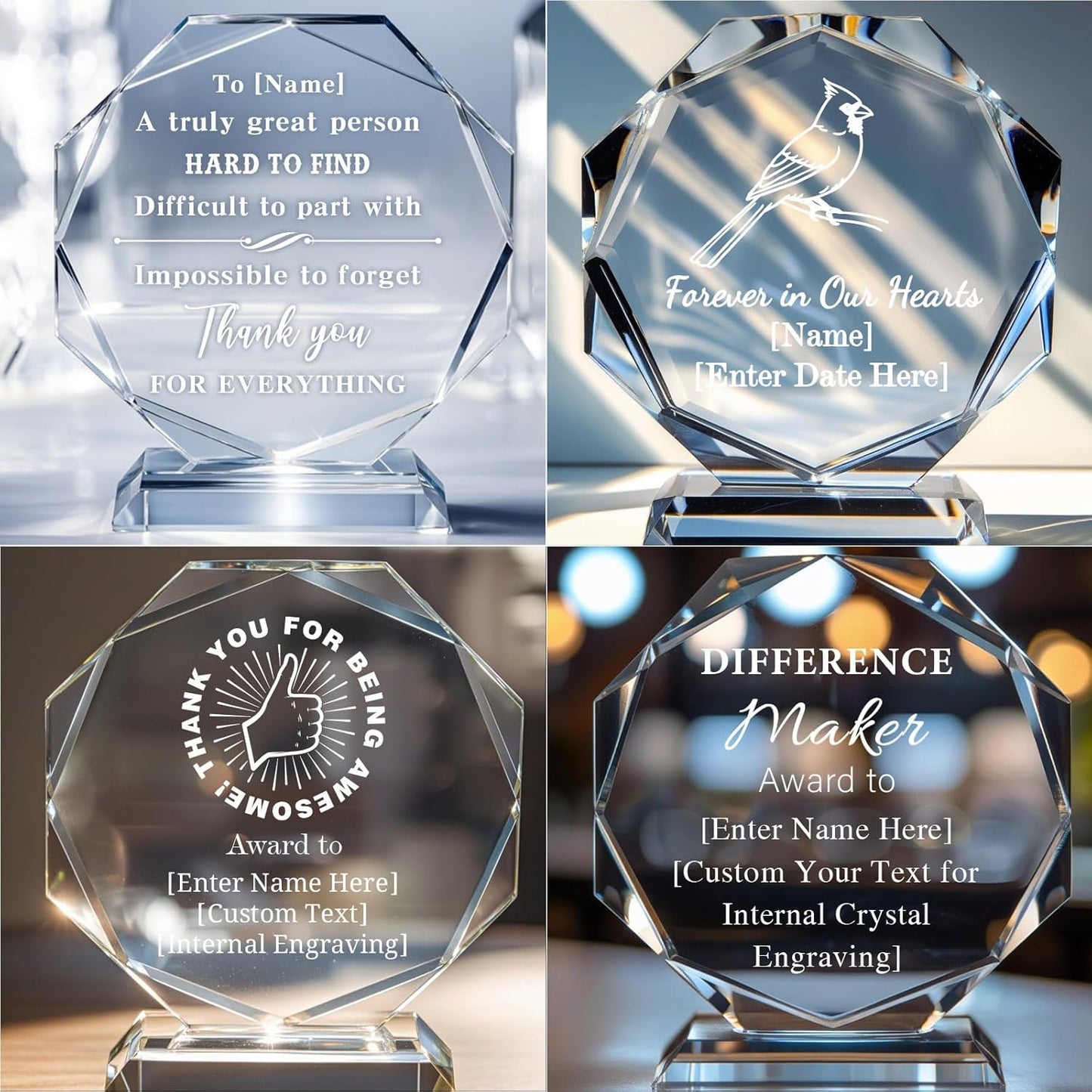 Custom Crystal Awards and Trophies – Personalized Engraved Glass Plaques for Employee Recognition, Appreciation, Farewell, Retirement, Coworker Gifts, Sports Achievements