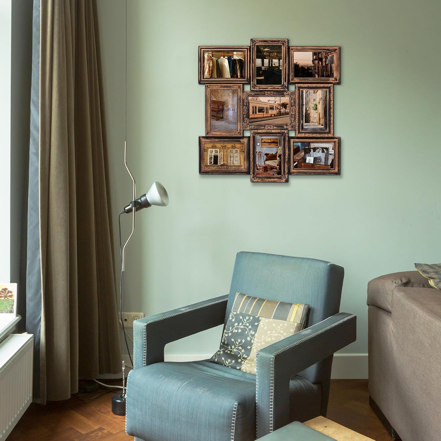 Jerry & Maggie - Photo Frame Picture Frame 20"X20" Bronze Curved Square Shape Photo Picture Frame Selfie Gallery Collage Wall Hanging For 6"x4" Photo - 9 Photo Sockets - Wall Mounting Design