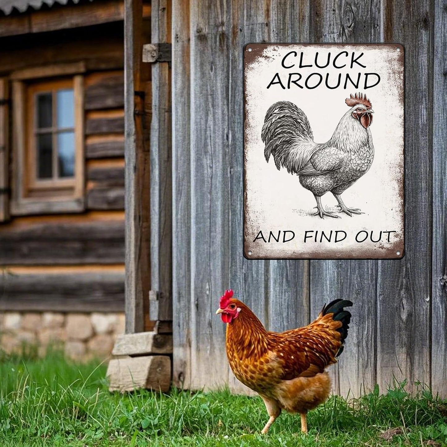 Vintage Tin Metal Aluminum Sign Chicken Cluck Around And Find Out Iron Painting Vintage Wall Decoration Poster For Home Garden Yard Garage Bar Shop 12x16 Inch