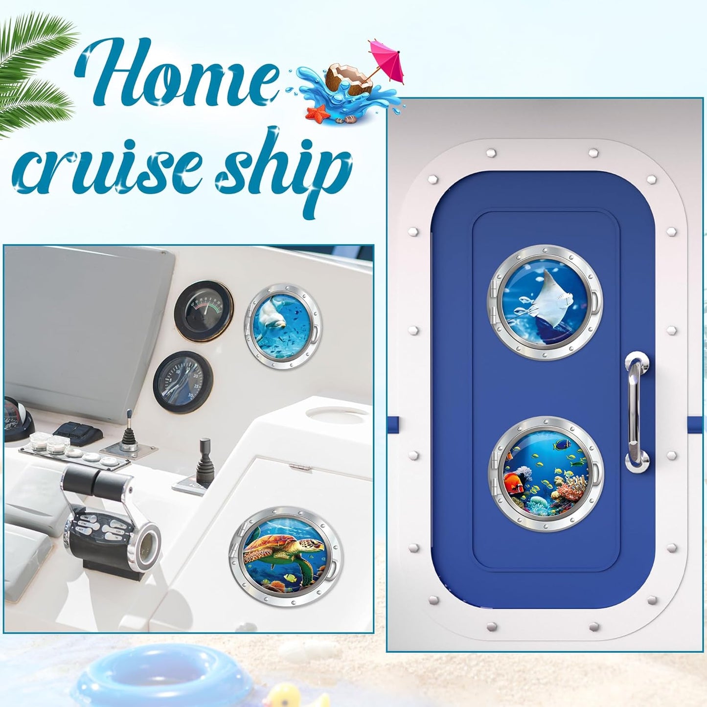 Cruise Ship Door Decorations Magnetic, 4 Pcs Large Porthole Sea Turtle Dolphin Ray Tropical Fish Cruise Magnets, Sea Animals Magnetic Ship Cabin Door Signs Fridge Decor