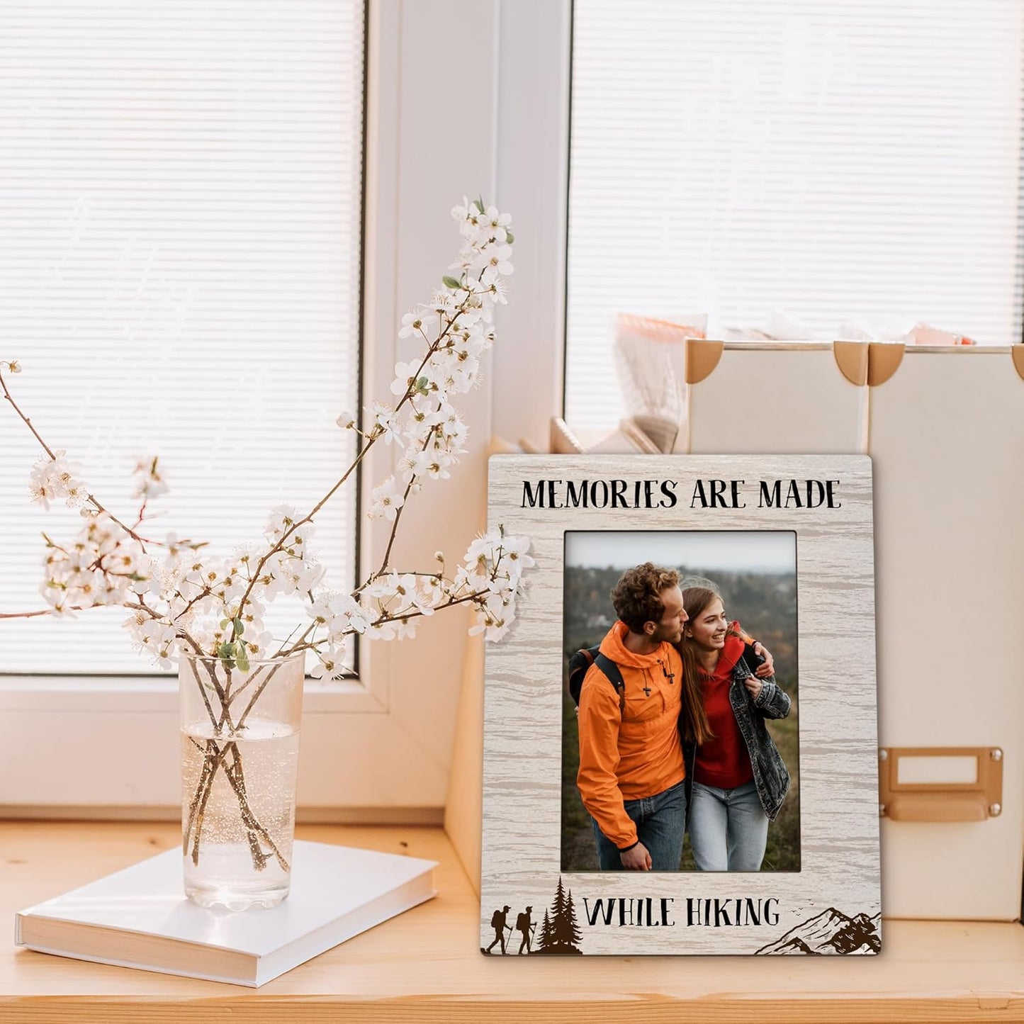 Hiking Gifts Picture Frame 5x7, Gifts for Hikers Photo Frame, Hike Gift for Women Men Couples Friends, Memories are Made While Hiking Wooden Picture Photo Frames for Home Desk Room Decor