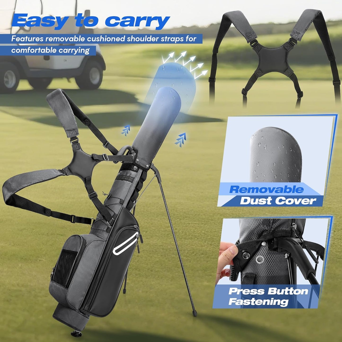 Golf Stand Bag Fit Up to 7 Clubs, Compact Design for Par 3 Courses and Driving Range, Lightweight Pitch and Putt Golf Bag, with Padded Double Strap, Rain Cover, Accessory Pockets