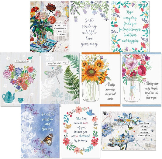 Current Caring Get Well Wishes Greeting Cards Value Pack - Set of 20, 10 Unique Designs, Large 5 x 7 Inch Cards, Sentiments Inside, Envelopes Included