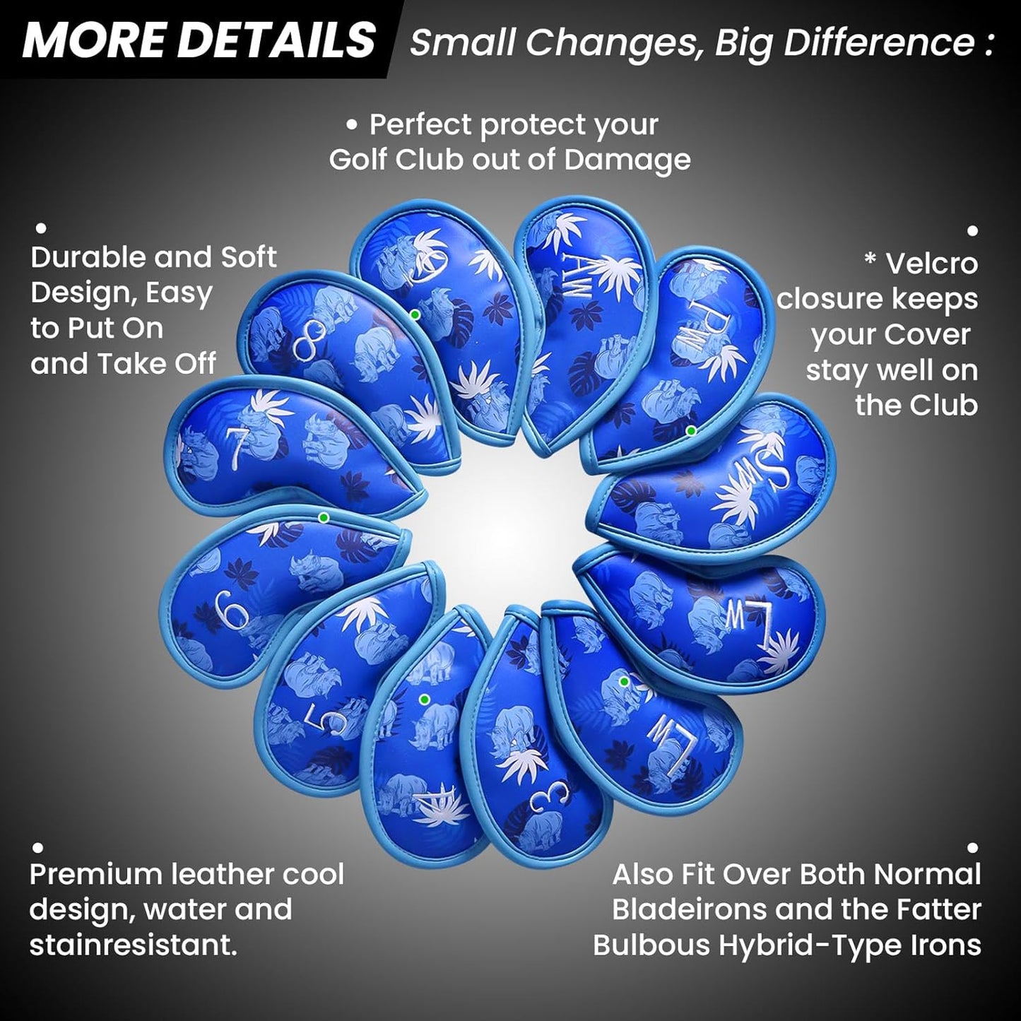 Golf Club Covers Iron Value 12 Pack Stylish Synthetic Leather Headcover, Embroidery Numbers Head Covers Universal Protector Fit Main Iron Wedge Clubs, Accessories Travel for Men Women