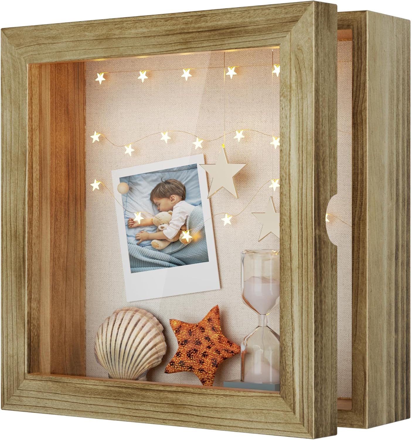 Love-KANKEI Shadow Box Frame 8x8, Wood Shadow Box Display Case with Glass Window, Memory Box for Memorabilia Awards Medals Photos Gift Carbonized Black