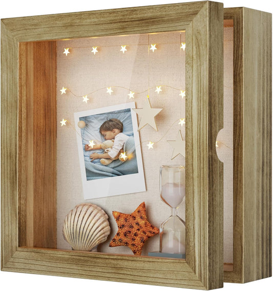 Love-KANKEI Shadow Box Frame 8x8, Wood Shadow Box Display Case with Glass Window, Memory Box for Memorabilia Awards Medals Photos Gift Carbonized Black