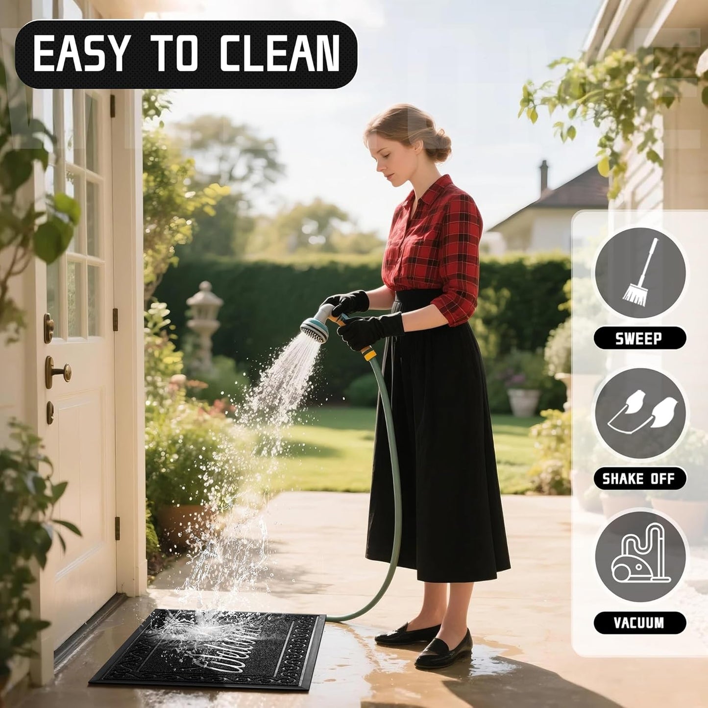 Yimobra Welcome Mat, Heavy Duty Durable Door Mats for Home Entrance Outdoor Indoor, Front Doormat for Outside Patio Floor Entry Porch Garage Office, Waterproof, Low Profile, 29.5 x 17, Black