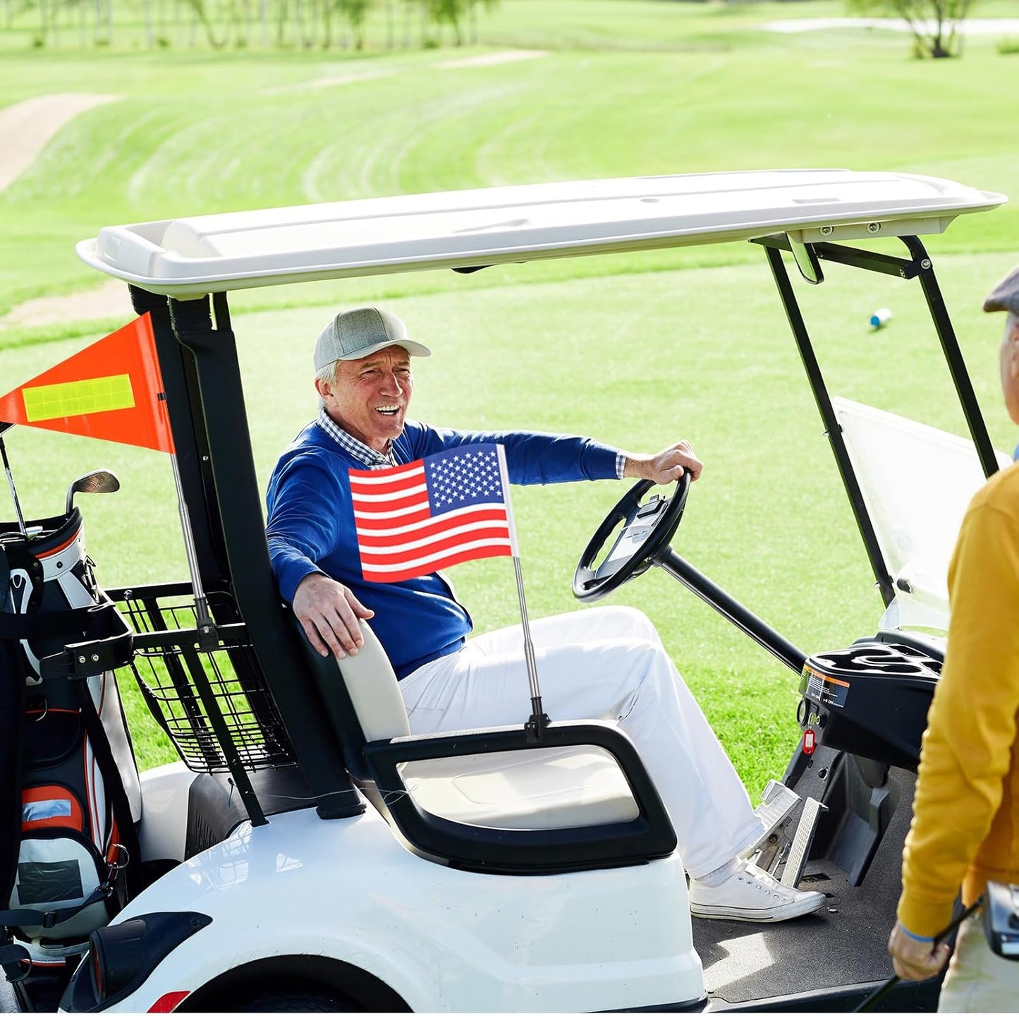 Hicarer 2 Set Reflective Golf Cart Flag Pole Kit Golf Cart Flag Holder Accessories Orange Safety Mount with Reflective Stripe Adjustable Height Flagpole Wheelchairs