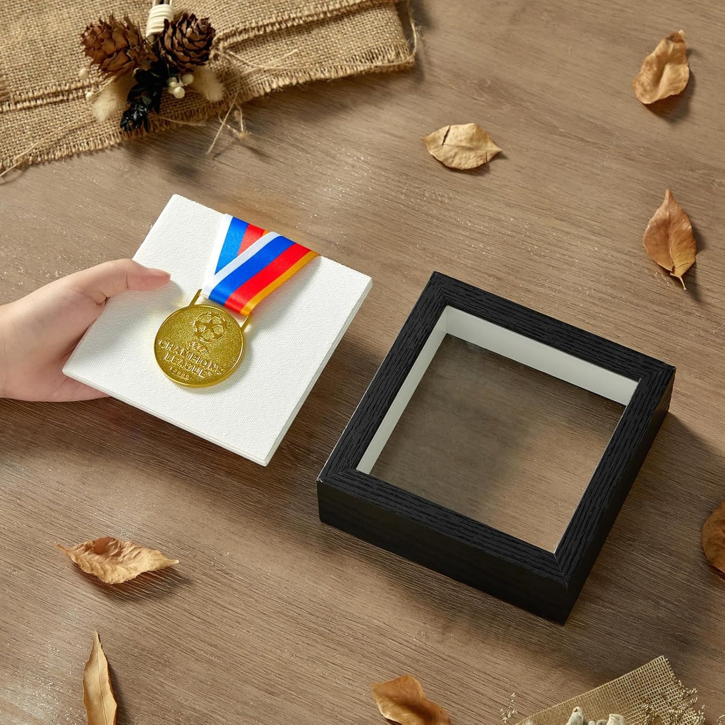 5x5 Mini Shadow Box Display Case Picture Frame with Soft Linen Back,Small Deep Black Shadow Box 5x5 for Flowers Medal Display Case Jersey pet Graduation Memorabilia Baby Ltems Crafts Photos