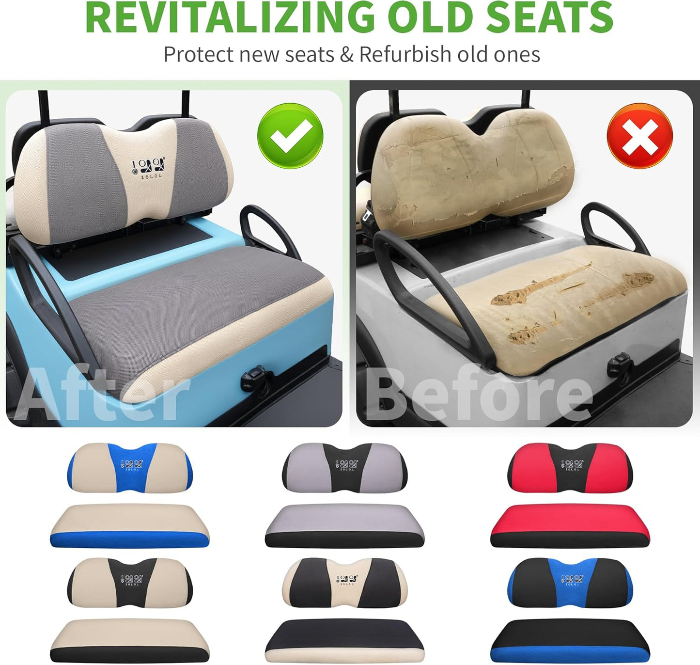 10L0L Golf Cart Seat Covers Universal for Yamaha Club Car Precedent Standard Front Seats, Breathable Mesh Bench Seat Cover, No Drilling Seat Cushion, All-Season Comfort Cool in Summer & Warm in Winter