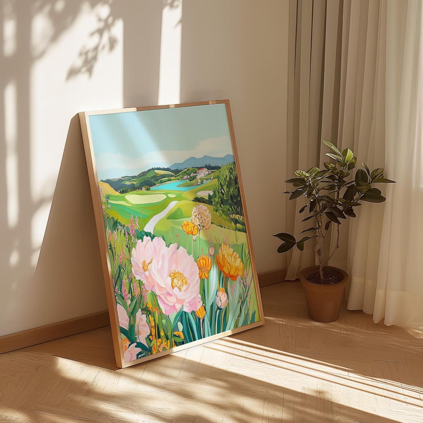 Golf Course Floral Pastel Art Print Posters - Premium Giclee Fine Art Prints - Golf Course Home Decor Posters, Golfer Art Prints for Home and Office Decor - Vintage Aesthetic, Ready to Frame