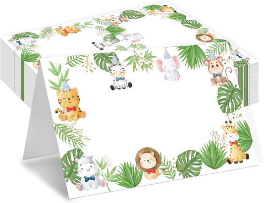 Jungle Animal Place Cards, Safari Table Place Cards For Table Setting, Forest Creature Name Cards For Birthday Party Baby Shower Gender Reveal, 25 Cards Included -15