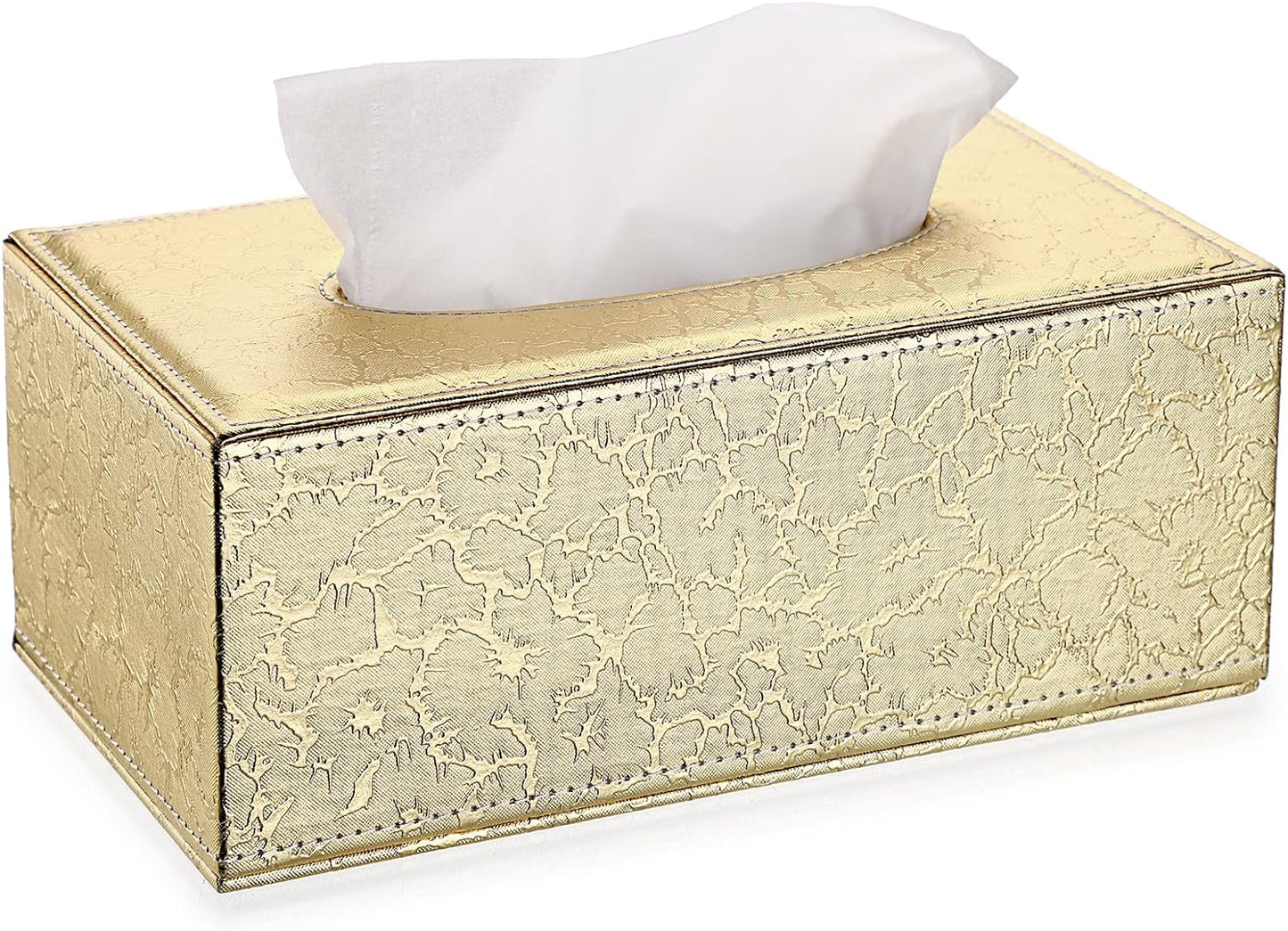Sumnacon Rectangular Tissue Box Cover - Stylish Tissue Box Holder with Magnetic Bottom, Decorative Tissue Box for Vanity Dresser Night Stand Table Countertop (Gold, Medium)