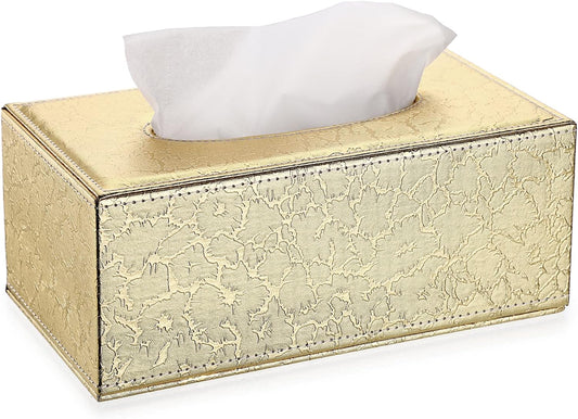 Sumnacon Rectangular Tissue Box Cover - Stylish Tissue Box Holder with Magnetic Bottom, Decorative Tissue Box for Vanity Dresser Night Stand Table Countertop (Gold, Medium)