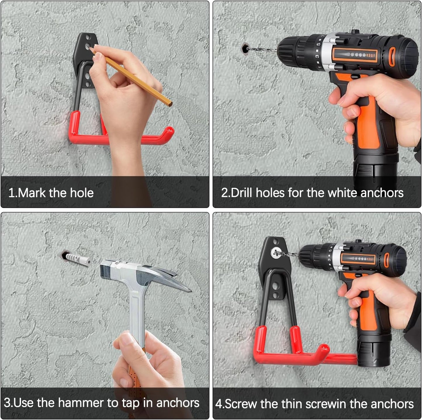 3-H Garage Wall Hooks 31 Pack, Garage Hooks Heavy Duty with Extra Welding Spots, Garage Organizer for Garden, Lawn, Yard Tools, Chairs, Ladders, Weed Eater, Shovel, Blower (Red)