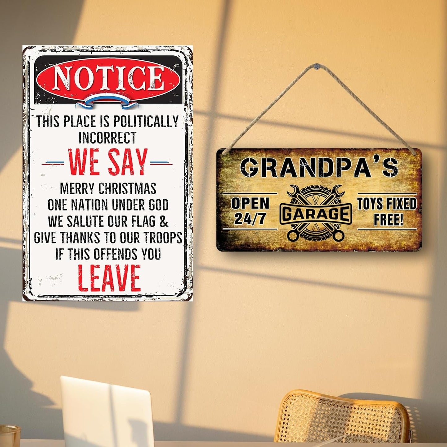 Grandpa's Garage Wooden Sign - Papa's Fix It Shop Vintage Mechanic Sign - Toys Fixed For Free - Woodworking Gift for Grandpa - 6x12 Inch