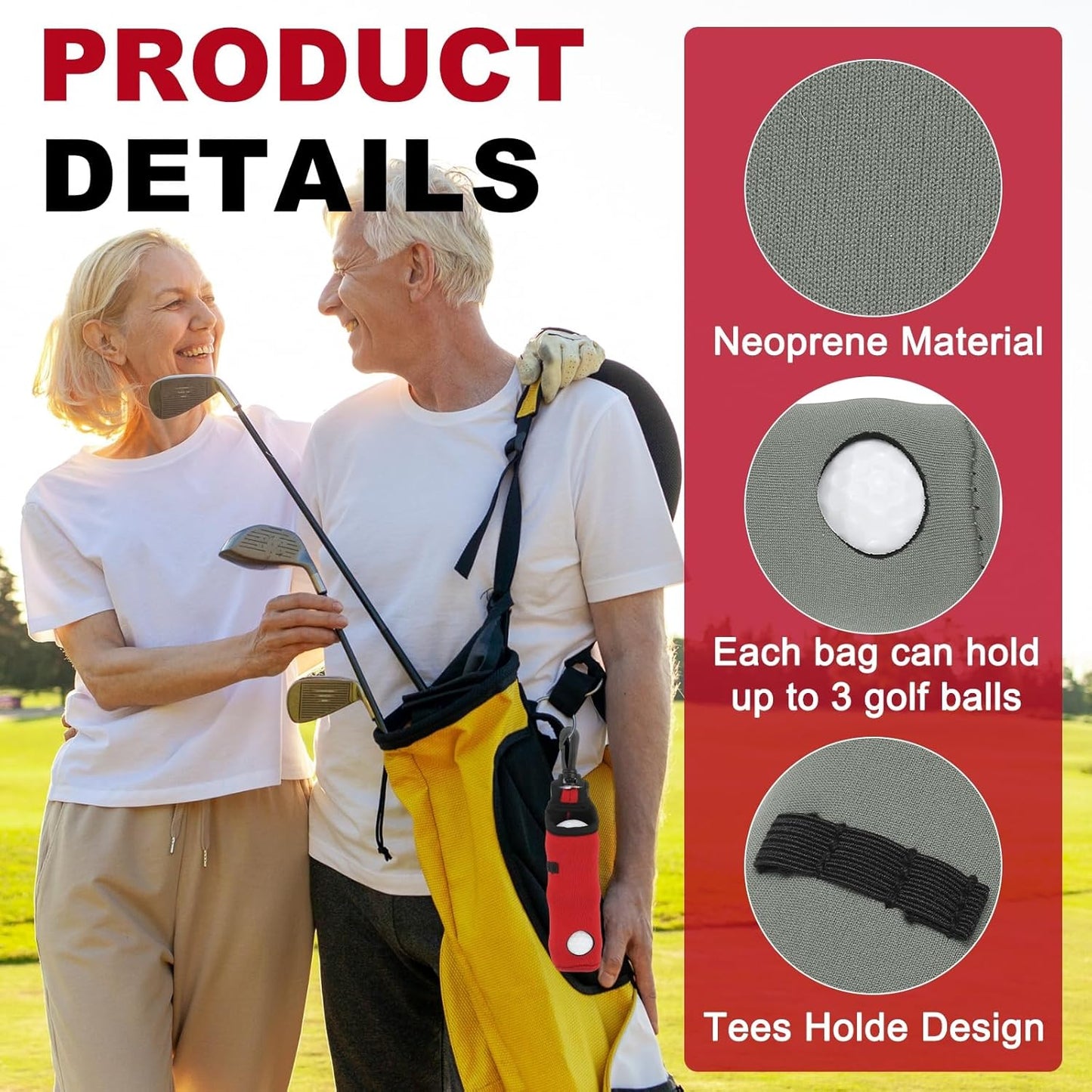 uxcell Golf Ball Carry Bag, Waist-Mounted Storage Bag Neoprene Golf Tee Holder Pouch with Lightweight Hook for Men and Women