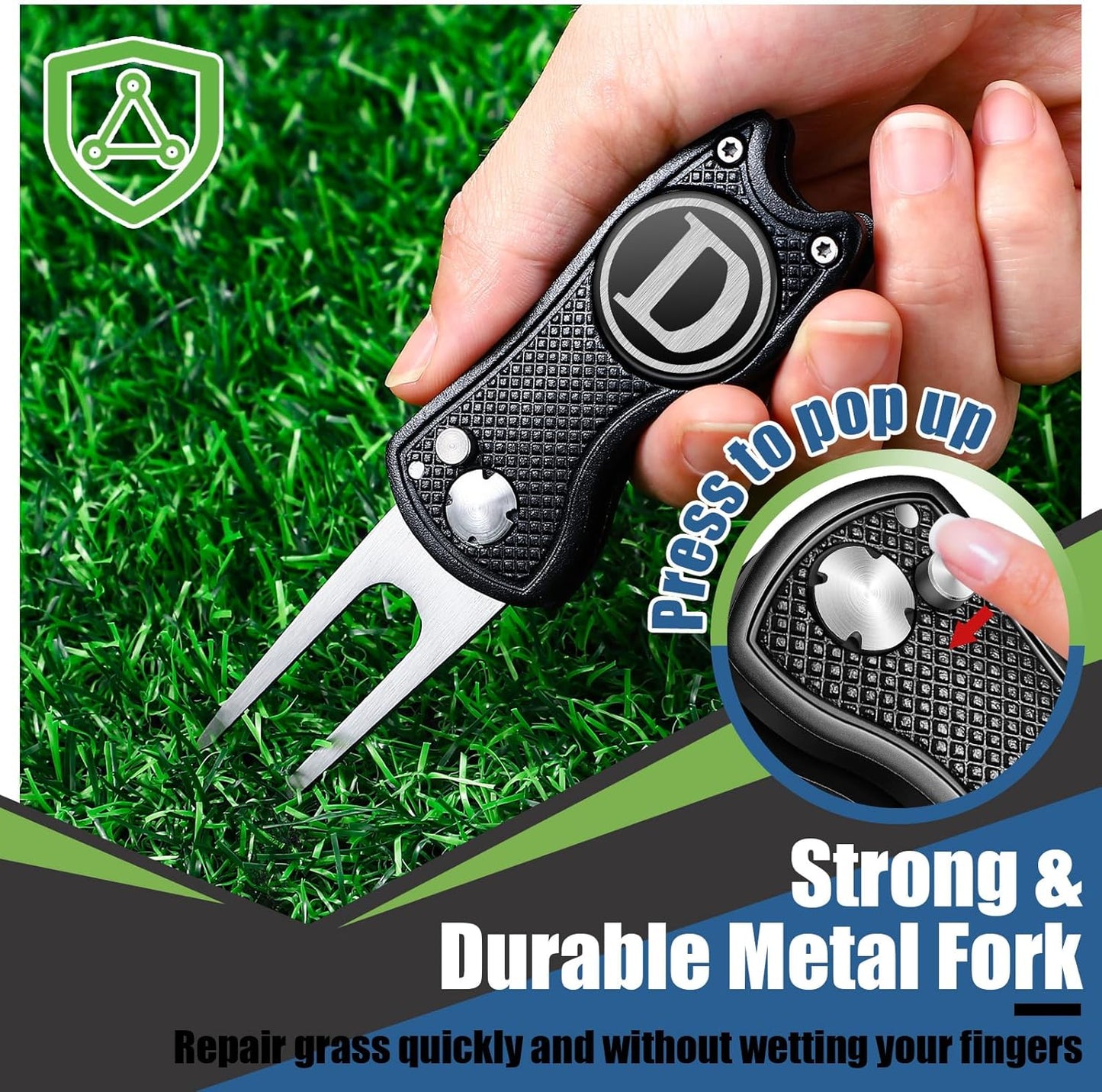 Golf Divot Repair Tool with Letter Custom Monogrammed Initial Ball Marker Divot Tool Foldable Metal with Magnetic Putt Alignment Golf Gifts for Men Father Golfer Christmas