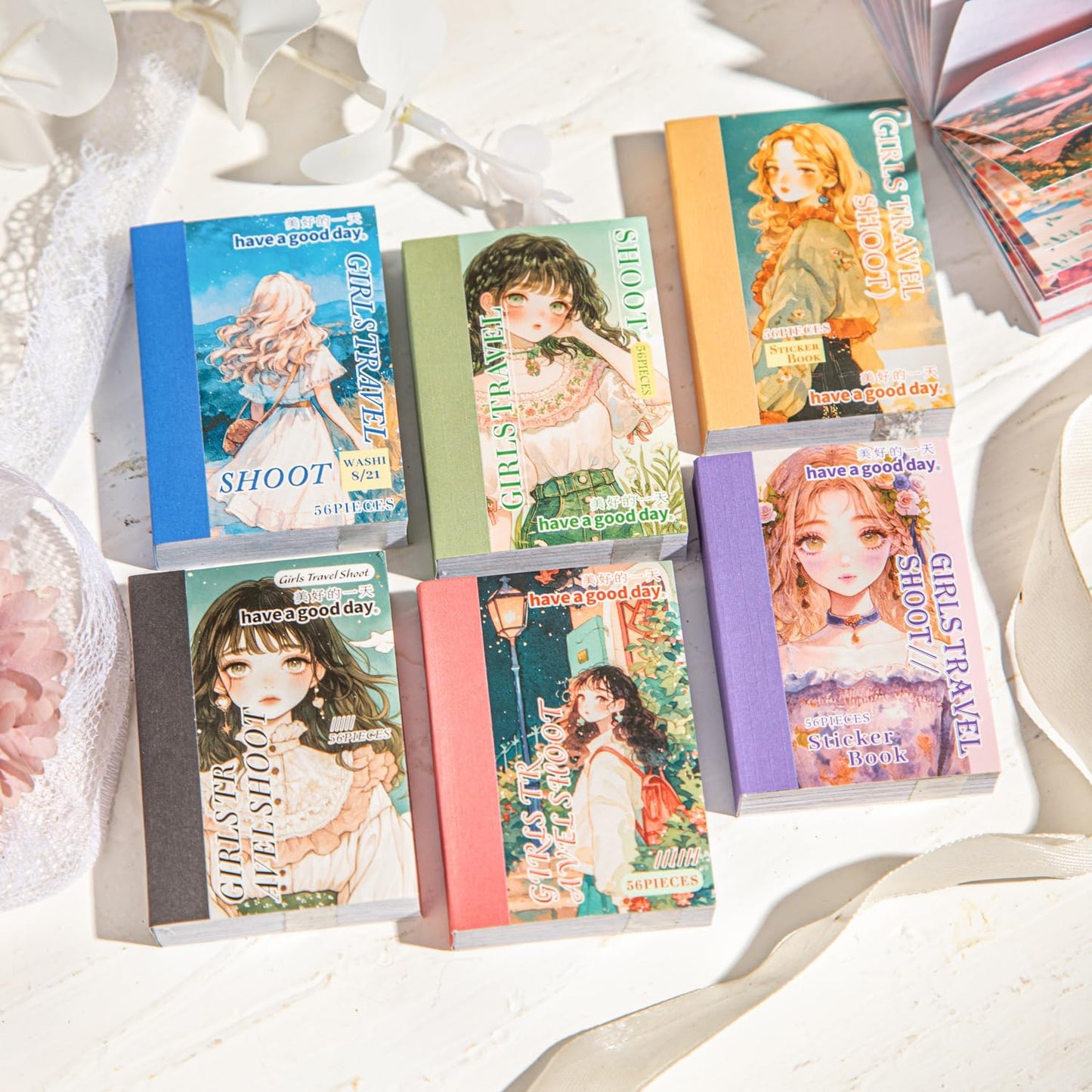 Girls Washi Sticker Book Set, 336PCS Cute Aesthetic Stickers for Scrapbooking, Journaling, DIY Crafts, and Art Supplies