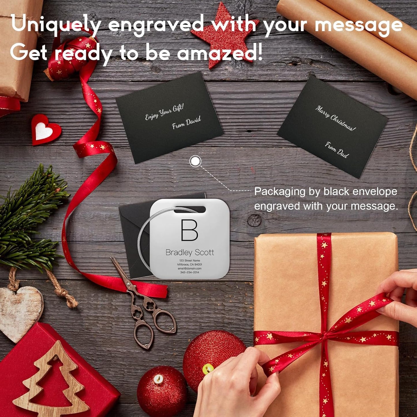 Customized Stainless Steel Luggage Tags: Personalize Your Suitcases, Backpacks, and Bags with Your Text (Silver)