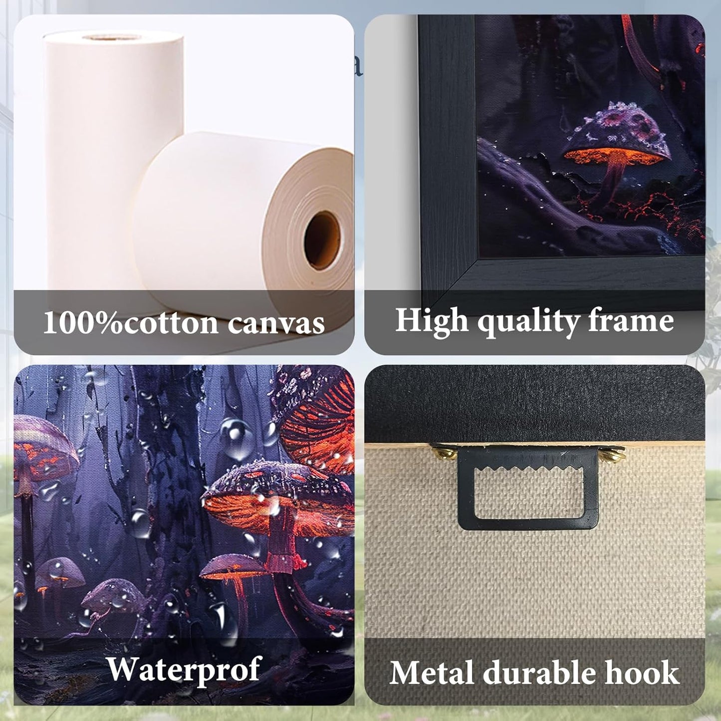 Large Mushroom Framed Wall Art for Living Room Forest Mushroom Canvas Wall Decor Rustic Pictures Print Painting Artwork Modern Home Decorations for Bedroom Office 60x30 inch