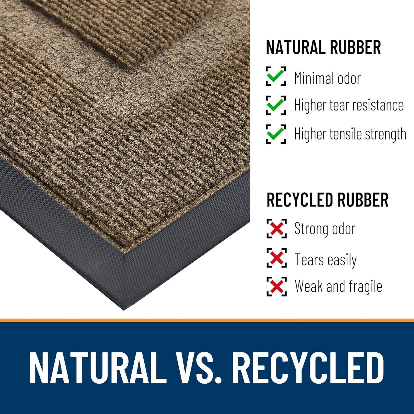 OLANLY Half Circle Door Mat Indoor Outdoor Entrance Welcome, Waterproof All-Season, All-Weather Doormat, Sturdy Natural Rubber, Low Profile, Easy Clean Patio Porch Entryway Mat, 47x23, Brown