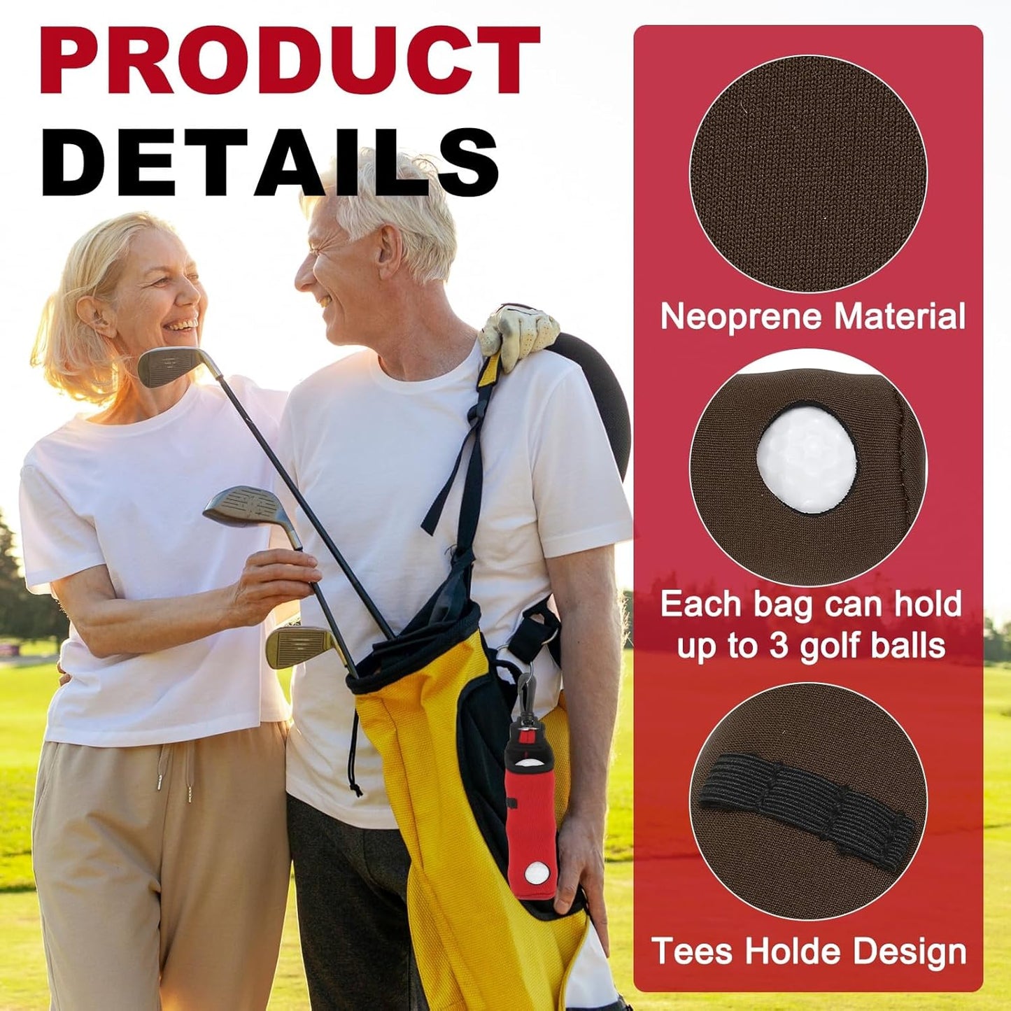 uxcell Golf Ball Carry Bag, Waist-Mounted Storage Bag Neoprene Golf Tee Holder Pouch with Lightweight Hook for Men and Women