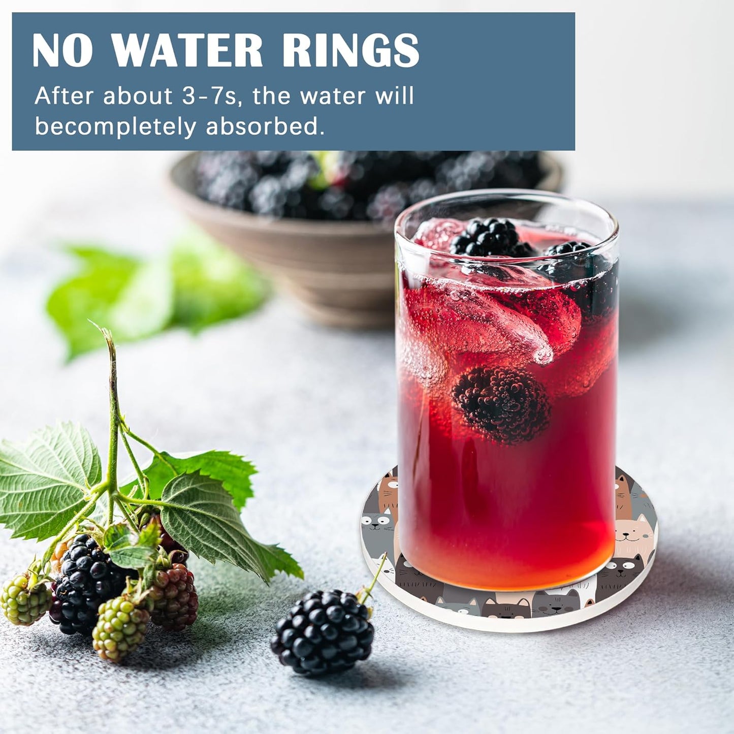 Coasters for Drinks,Cute Cat Gray Cats Absorbent Coaster Set of 4 with Cork Base,Ceramic Drink Coasters for Cold Drinks Wine Glasses Cups Mugs,Housewarming Gifts for Home Decor