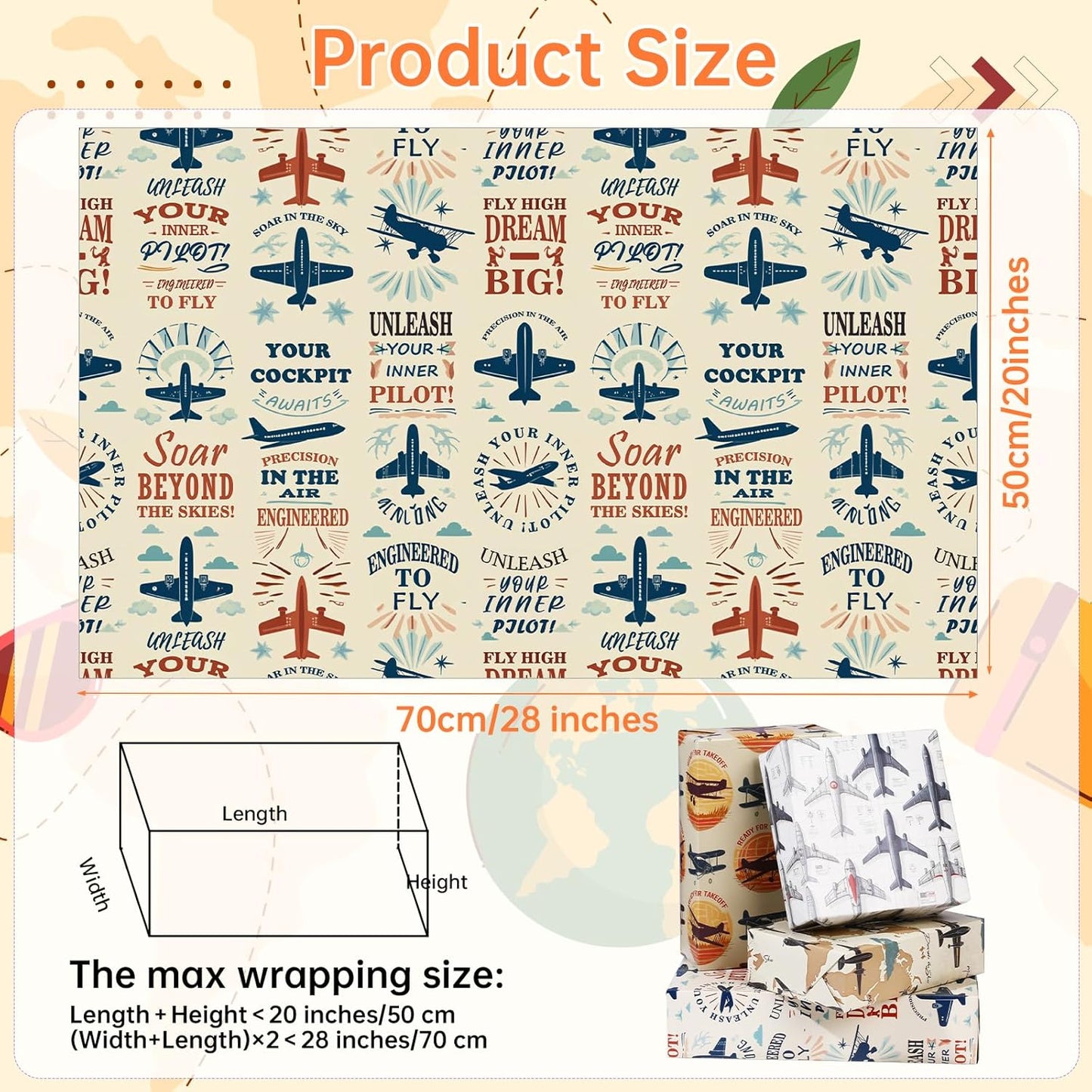 Pineraap Airplane Wrapping Paper 12 Sheets Fighter Jet Military & Airplane Themed Designs Gift Wrap for Aviation Enthusiasts,Pilots,20"×28"