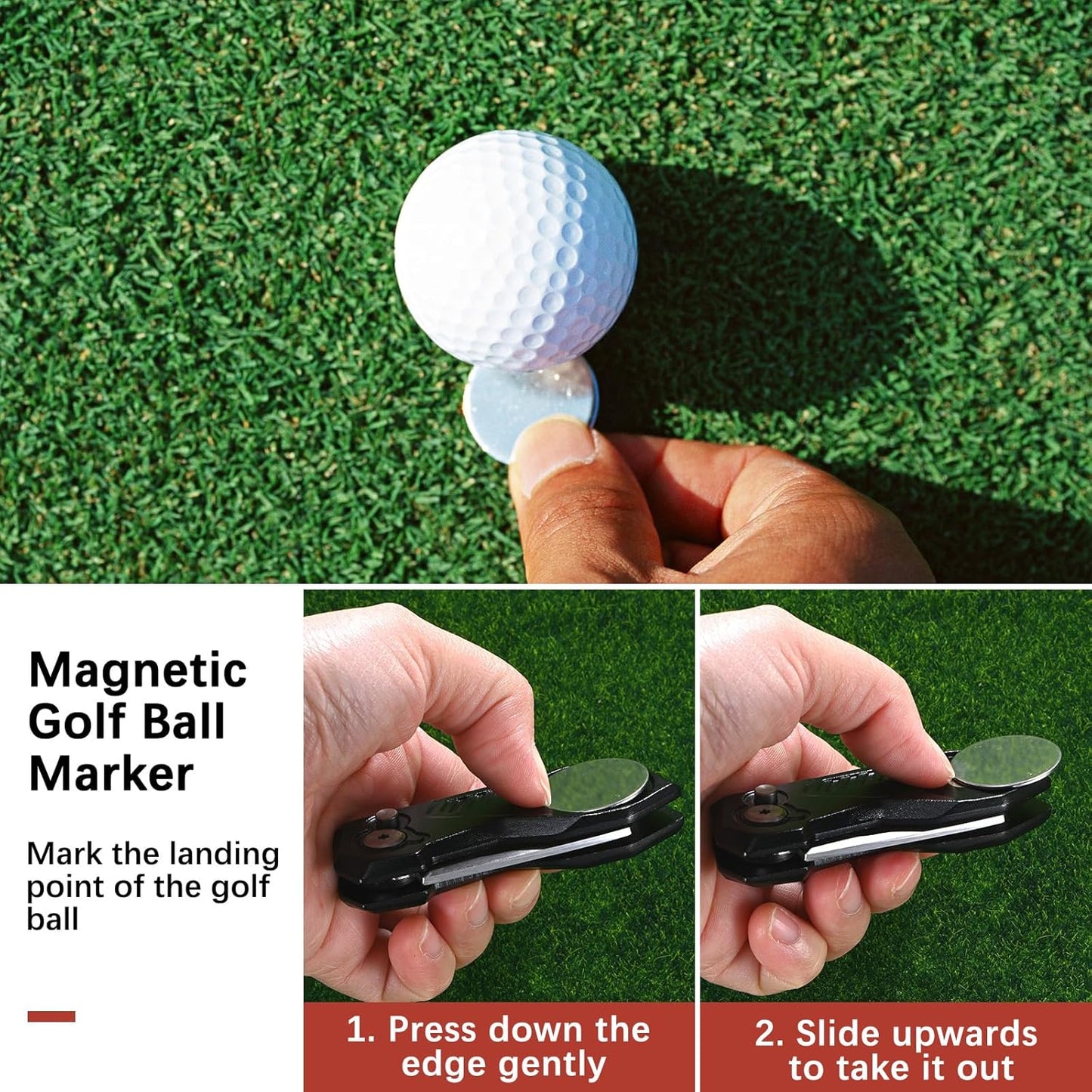 Golf Divot Repair Tool- Switch Foldable Divot Tool with Magnetic Ball Marker & Open Button Use for Golf Accessories