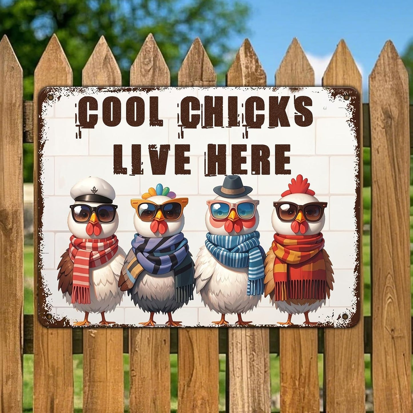 Funny Cool Chicks Live Here Tin Sign Plaque Metal Poster 12x16 Inch Home Kitchen Garden Restaurant Farm Wall Decor